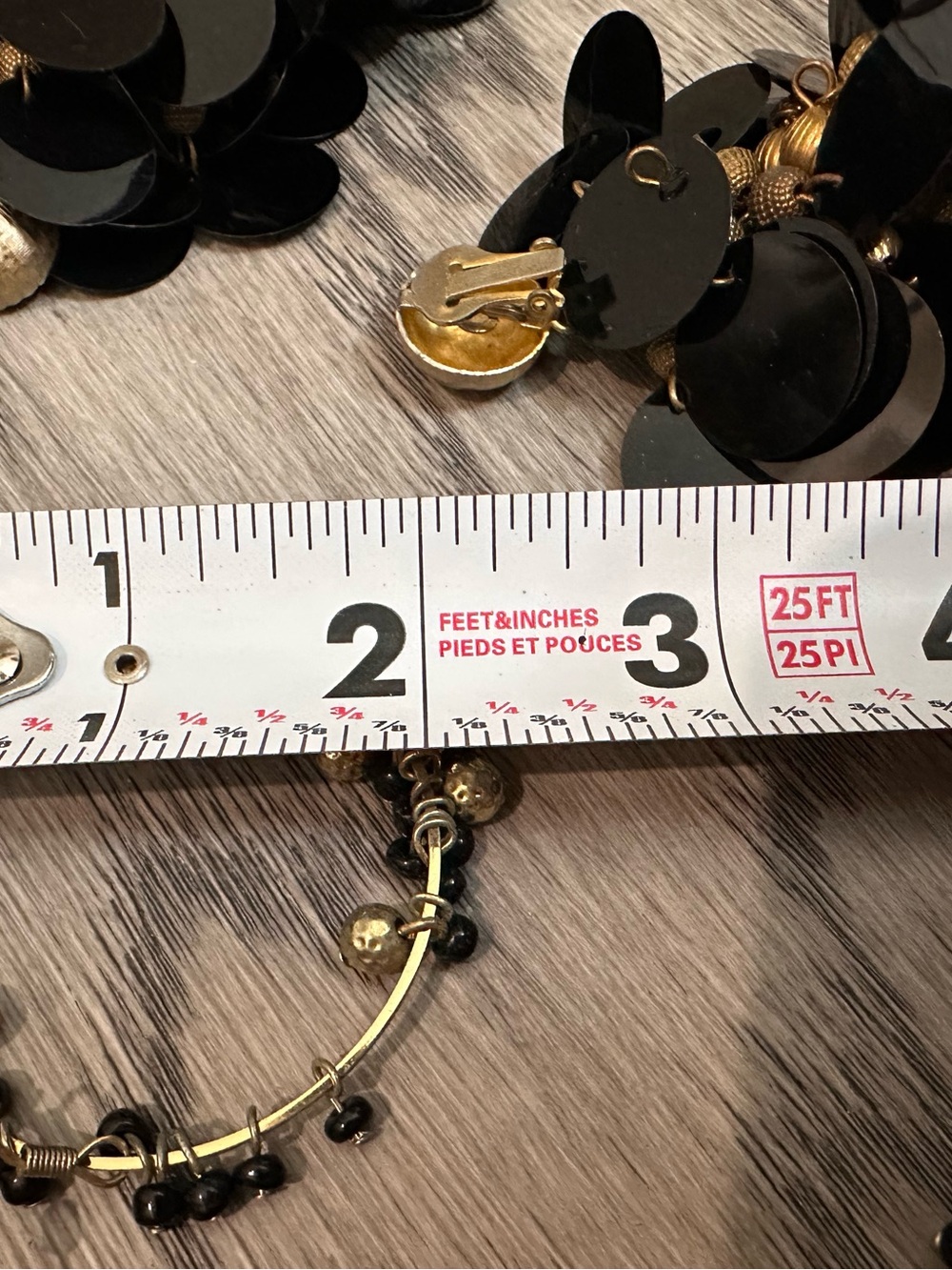 Gold & Black Sequin Cluster Dangle Earrings - Picture 6 of 7